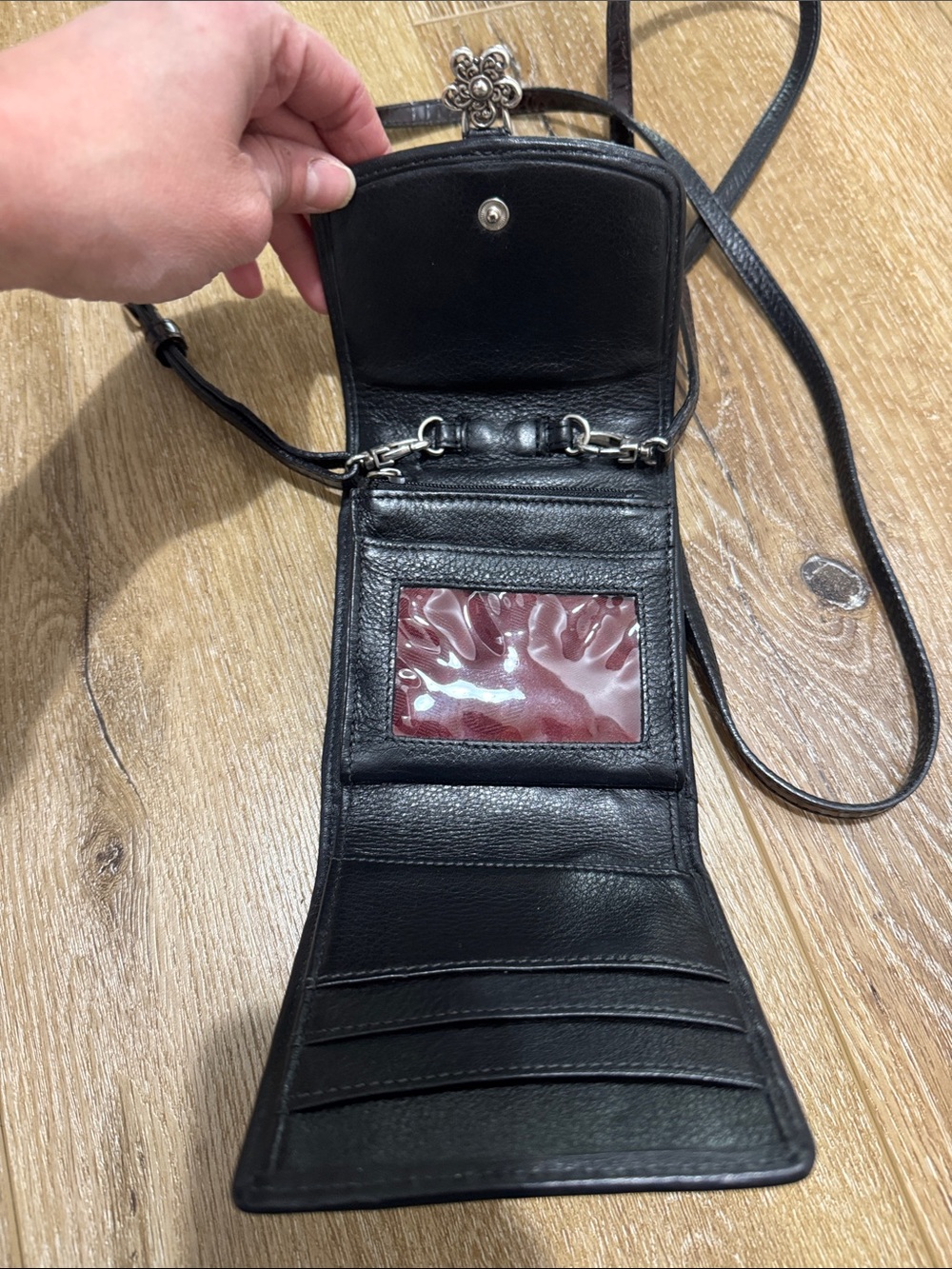 Vintage Brighton Black Crossbody Bag with Silver Fleur Charm - Picture 2 of 4